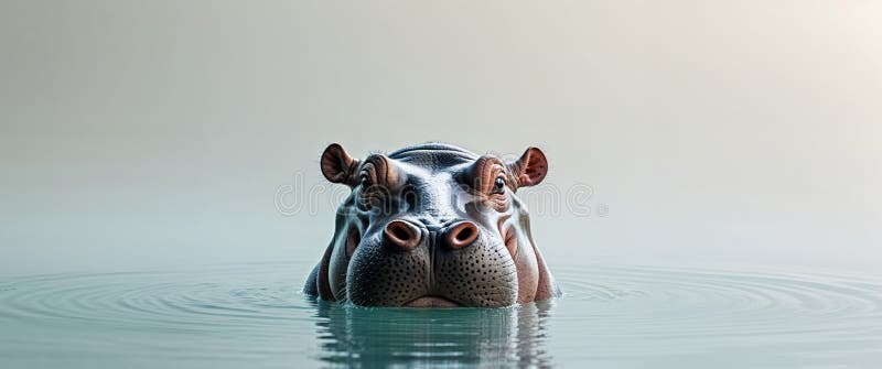 Hippo częściowo zanurzony w wodzie z wyrazem dociekliwym. obrazy royalty free