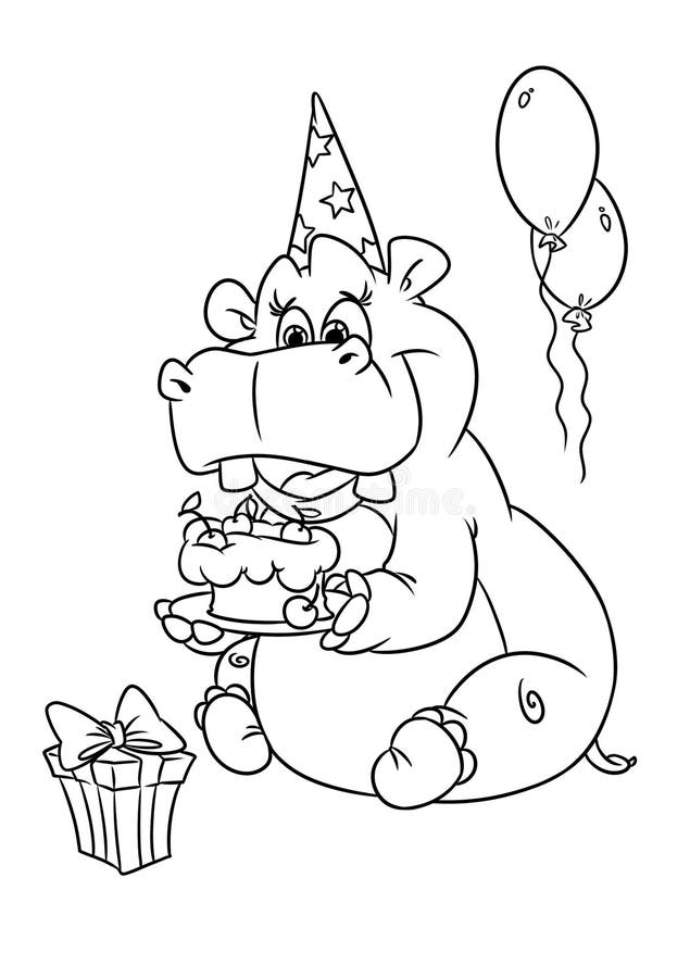 Hippo Holiday Birthday Coloring Pages Stock Illustration