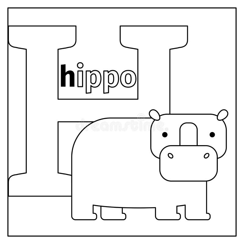 Hippo, Letter H Coloring Page Stock Vector - Illustration of