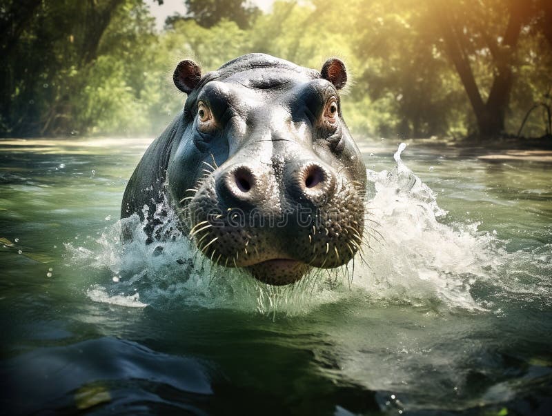Hippo in water stock illustration. Illustration of south 293698380