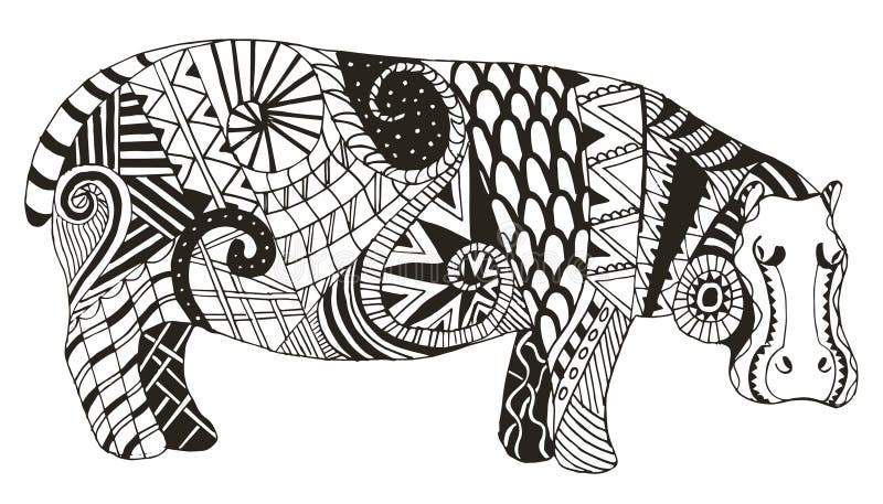 Hippo zentangle stileerde, vector, illustratie, potlood uit de vrije hand vector illustratie Hippo zentangle stileerde, vector, illustratie, potlood uit de vrije hand vector illustratie
