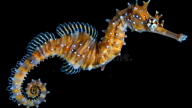 Isolated seahorse against a black background, showcasing the delicate beauty of ocean fauna. AI. Isolated seahorse against a black background, showcasing the delicate beauty of ocean fauna. AI