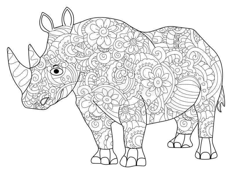 Hippopotamus Coloring Book Raster for Adults Stock Illustration -  Illustration of floral, book: 101685734