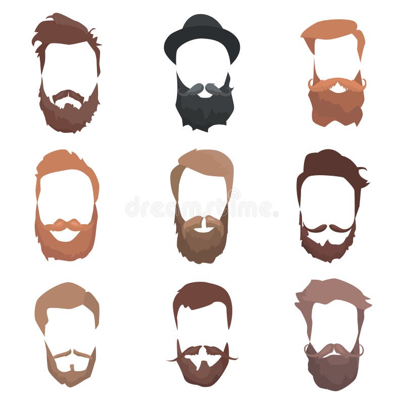 Hair and beards detailed set. Fashion bearded man silhouette. Long beard with facial hair. Black beard isolated on white background. Vector illustration. Hair and beards detailed set. Fashion bearded man silhouette. Long beard with facial hair. Black beard isolated on white background. Vector illustration