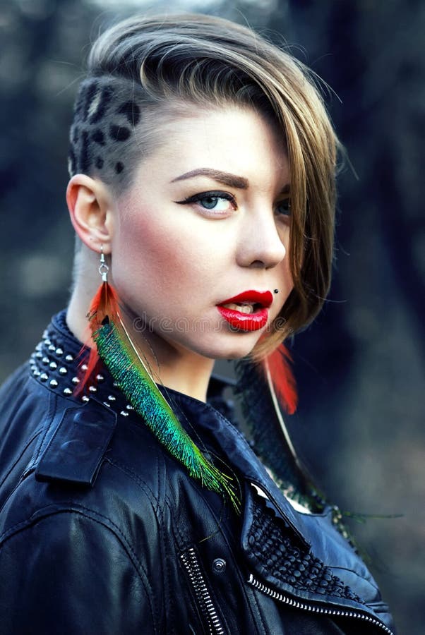 Hipster Girl with Leopard Haircut Alone Outdoors Stock Image - Image of ...