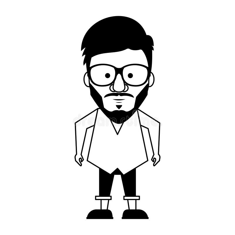 Hipster Guy with Glasses and Mustache in Black and White Stock Vector -  Illustration of fashion, glasses: 148377897