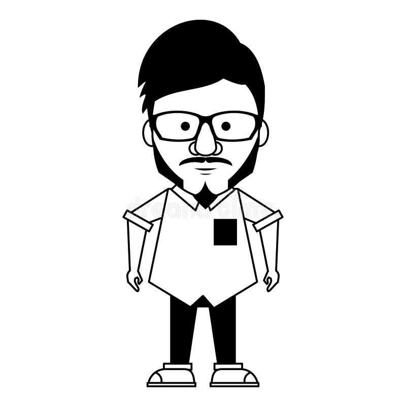 Hipster Guy with Glasses and Mustache in Black and White Stock Vector -  Illustration of info, accessory: 148380412