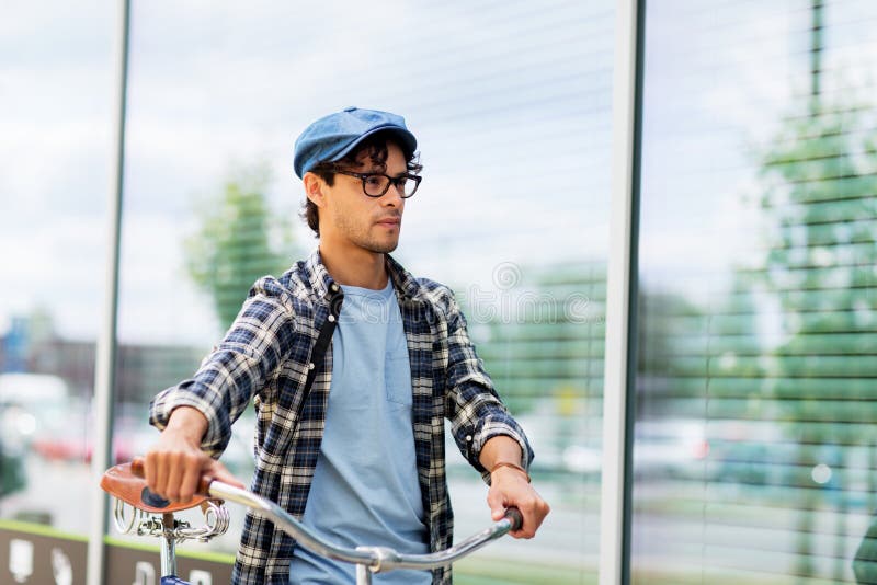 Hipster Man Walking with Fixed Gear Bike Stock Photo - Image of concept ...