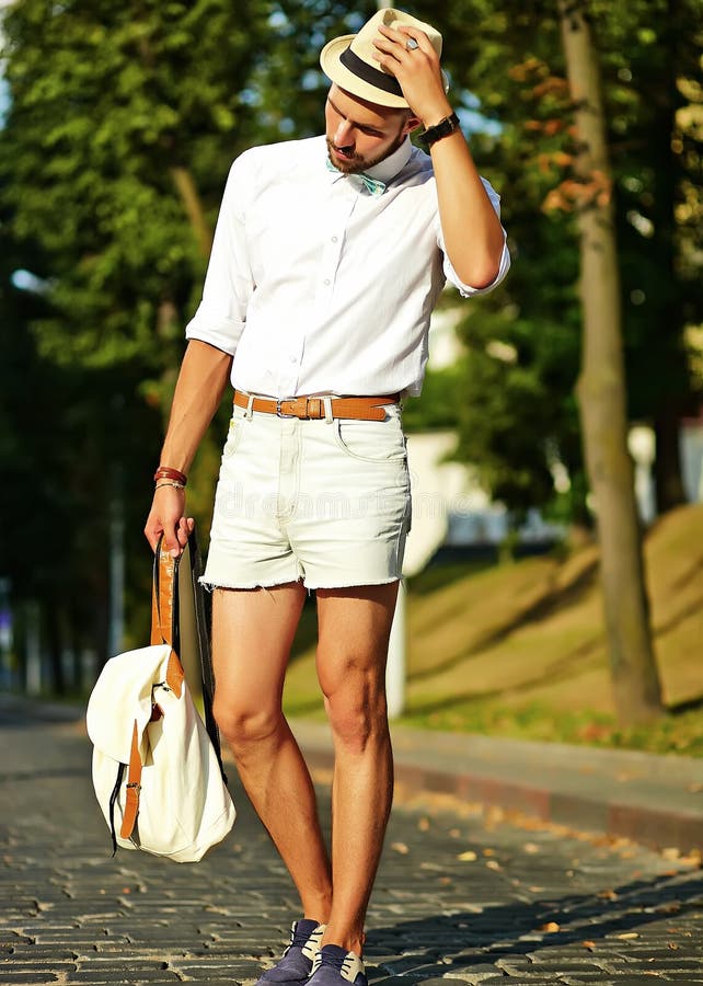 Hipster Model Man In Stylish Summer Clothes Posing On Street Background ...