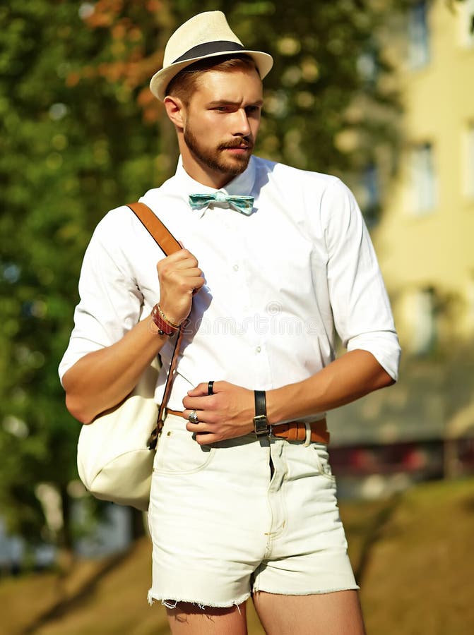 Hipster Model Man In Stylish Summer Clothes Posing On Street Background ...