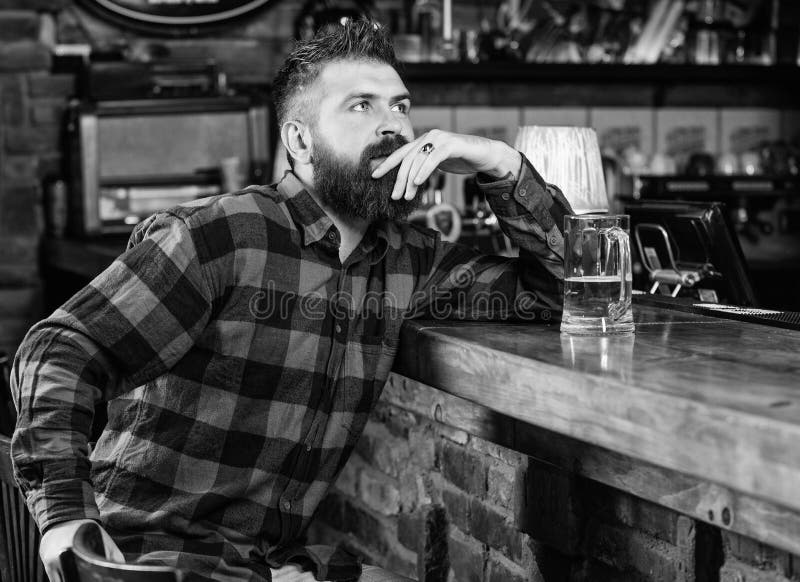 Hipster Relaxing at Bar with Beer. Order Alcohol Drink. Bar is Relaxing ...