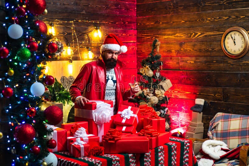 Hipster santa claus. New year mood. Christmas Celebration holiday. New year party. royalty free stock photography Hipster santa claus. New year mood. Christmas Celebration holiday. New year party. royalty free stock photography