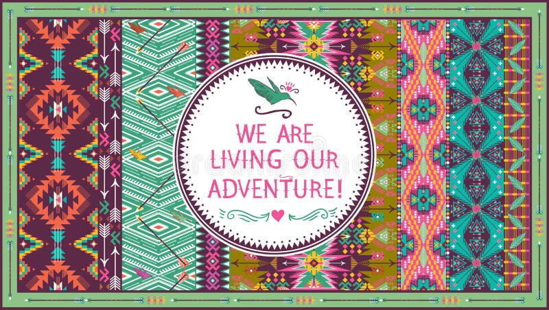 Hipster seamless aztec pattern with geometric elements and quotes typographic text. Label retro design on hipster style with typography quotes