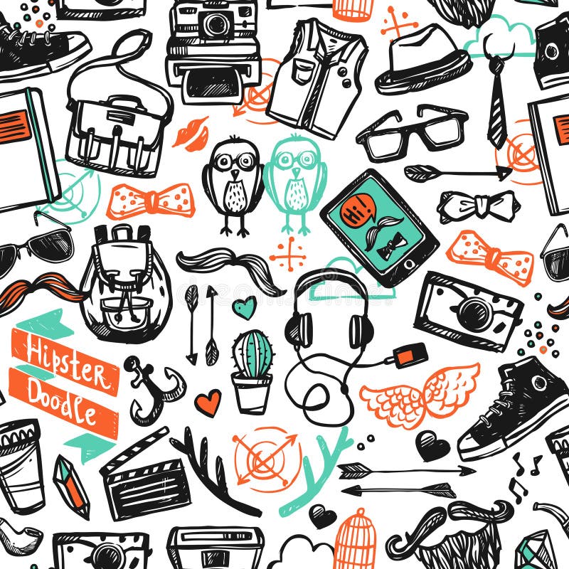 Hipster Sketch Seamless Pattern royalty free illustration Hipster Sketch Seamless Pattern royalty free illustration