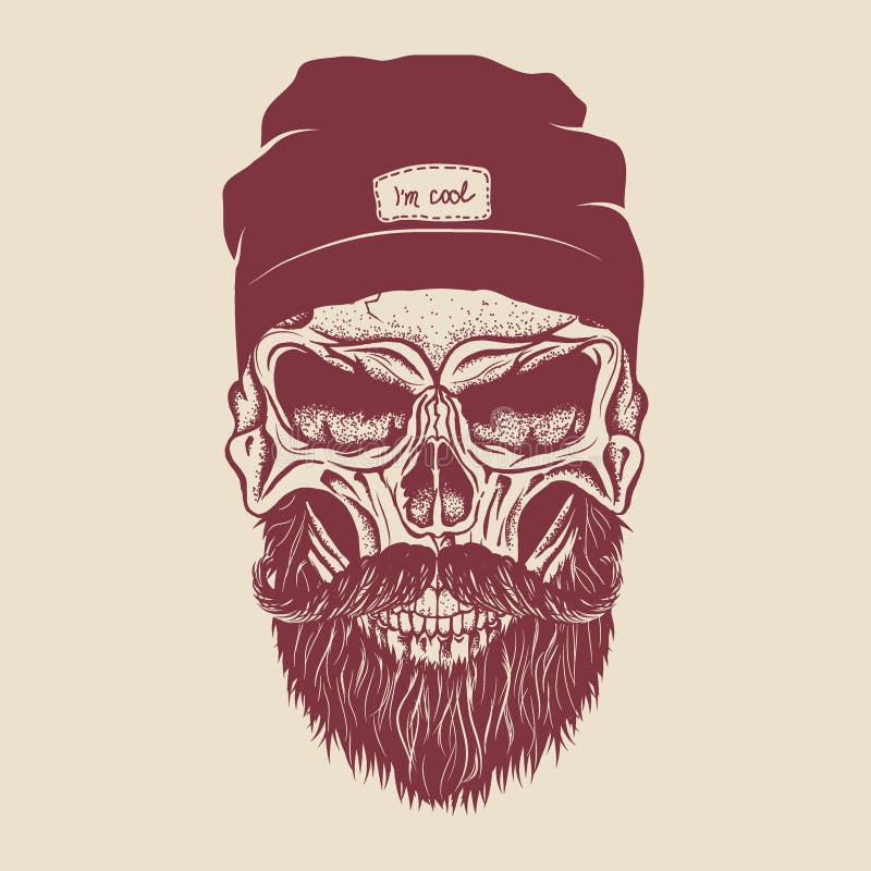 Hipster Skull Silhouette with Mustache, Beard, Tobacco Pipes and ...