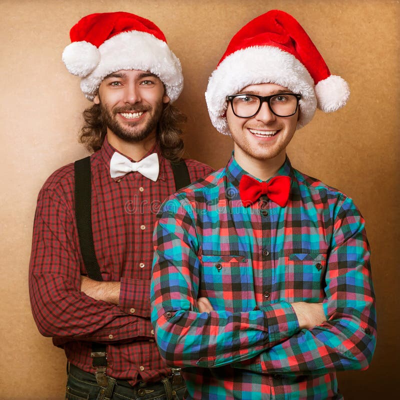 Hipster twee in Santa Claus royalty-vrije stock foto Hipster twee in Santa Claus royalty-vrije stock foto