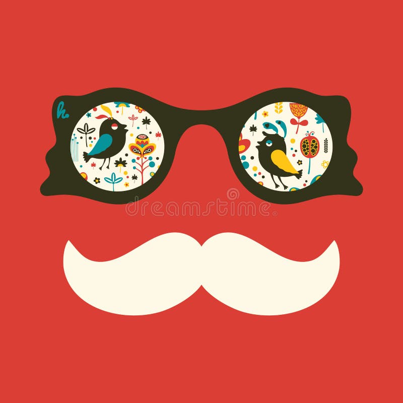 Hipster vintage sunglasses with colorful birds and flowers.