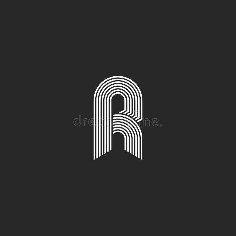 Hipster white letter r monogram linear or icon on black background. Linear vector initial symbol logo. Elegant line curve logotype vector illustration Hipster white letter r monogram linear or icon on black background. Linear vector initial symbol logo. Elegant line curve logotype vector illustration