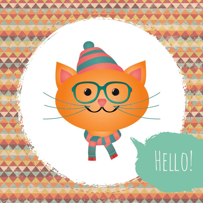 Hipsterkat in de Geweven illustratie van het Kaderontwerp royalty-vrije illustratie Hipsterkat in de Geweven illustratie van het Kaderontwerp royalty-vrije illustratie