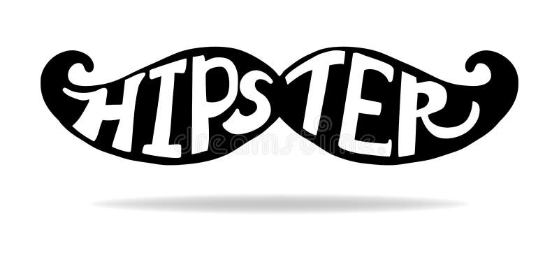 Hipstermustaschvektor i hand dragen artsy svart kontur med vit typografi vektor illustrationer Hipstermustaschvektor i hand dragen artsy svart kontur med vit typografi vektor illustrationer