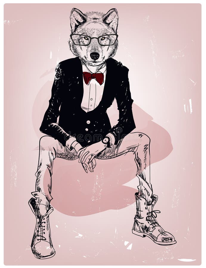 Hipsterportret van wolf met glazen royalty-vrije illustratie Hipsterportret van wolf met glazen royalty-vrije illustratie