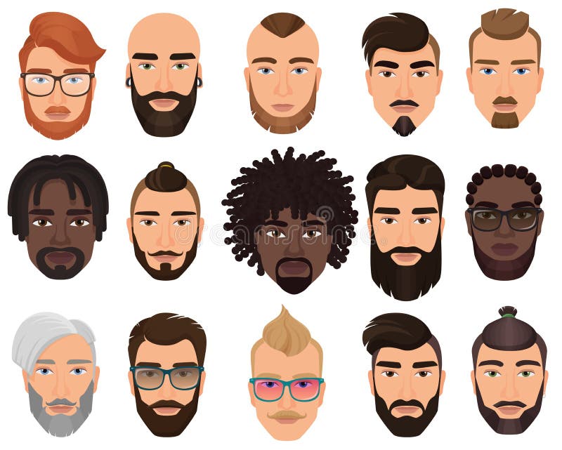 Hipsters Stylish Bearded Men with Different Color Hairstyles, Mustaches, Beards Isolated. Stock Vector - Illustration of modern, haircut: 131596035 Hipsters Stylish Bearded Men with Different Color Hairstyles, Mustaches, Beards Isolated. Stock Vector - Illustration of modern, haircut: 131596035
