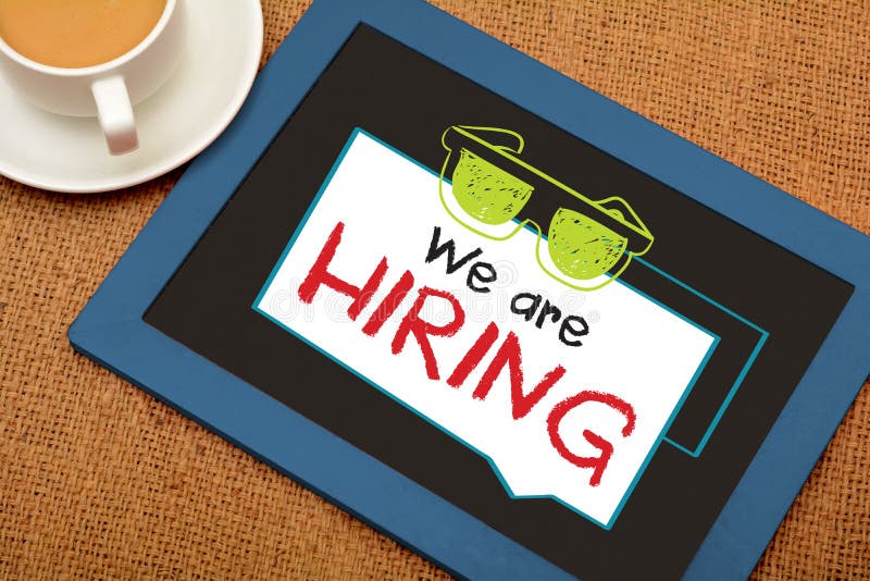 We are Hiring Drawing on Slate with Cup of Tea Stock Image Image of