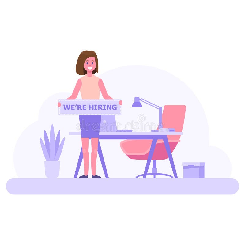 We are Hiring Vector Illustration Concept. Office Flat Workplace