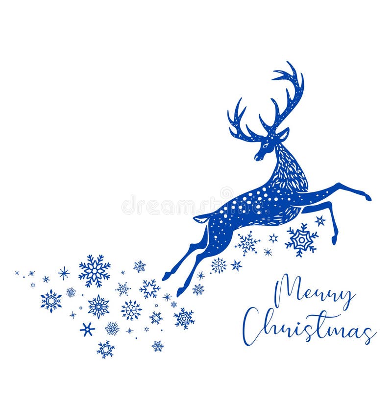 Hirschschschablone mit Schneefakeschristmas-Karte. vektor abbildung