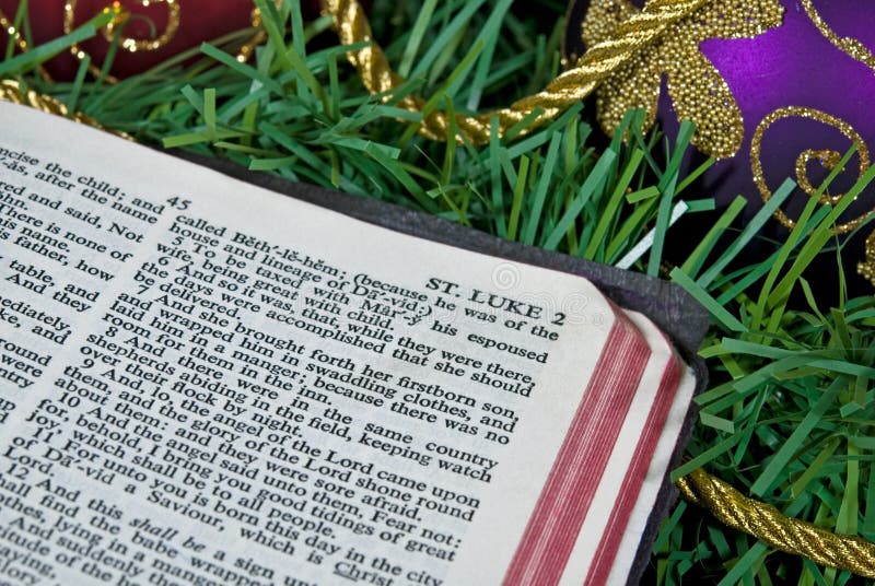 Holy Bible on Christmas garland and ornament