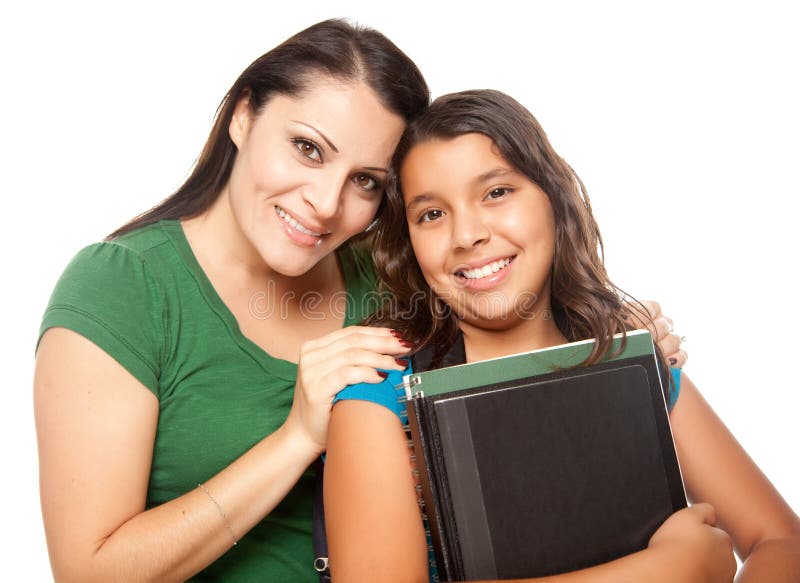 Hispanic Mother and Daughter Ready for School