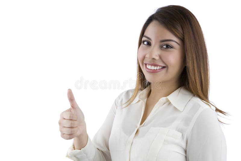 Hispanic Woman Holding Giving Thumbs up