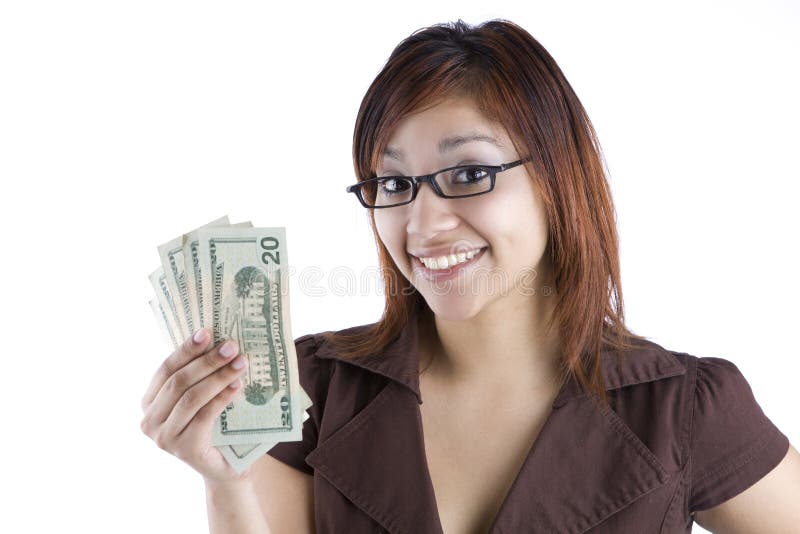 Hispanic Woman Holding Money