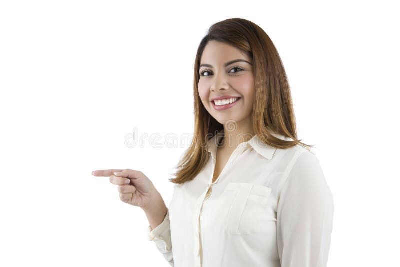 Hispanic Woman Pointing to the side