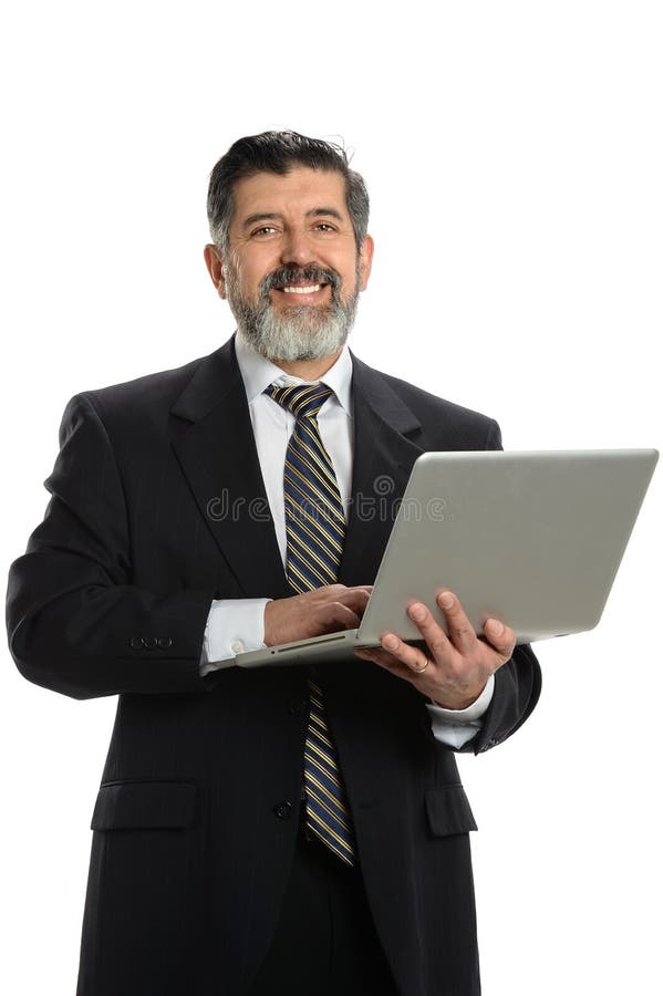 Hispanischer Geschäftsmann Holding Laptop lizenzfreie stockfotos Hispanischer Geschäftsmann Holding Laptop lizenzfreie stockfotos