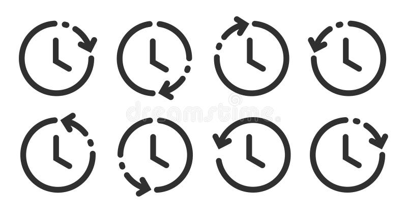 Historial del reloj flecha atrás ui icono de interfaz vectores de elemento gráfico conjunto de línea de temporizador inverso trazo ilustración del vector