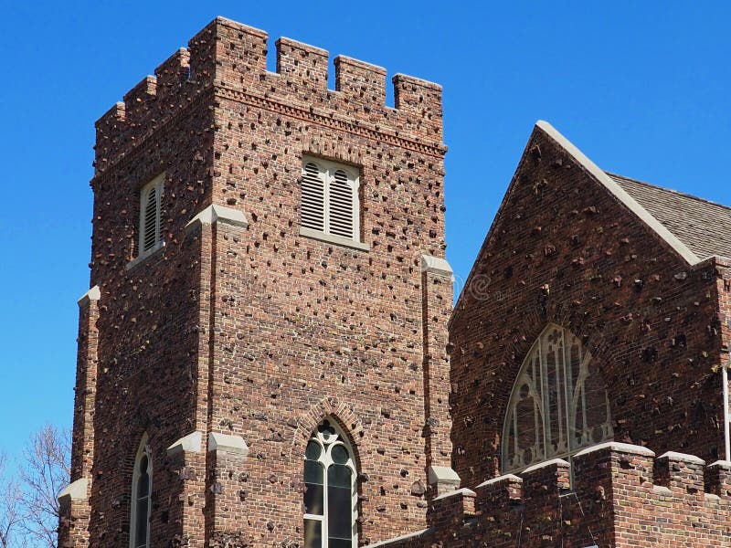 Anglican Church With Clinker Bricks In Edmonton Alberta. Historic Anglican Church with clinker brick against a blue sky in Edmonton Alberta royalty free stock image Anglican Church With Clinker Bricks In Edmonton Alberta. Historic Anglican Church with clinker brick against a blue sky in Edmonton Alberta royalty free stock image