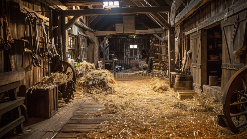 Historic barn, rural charm: wooden wall, vintage piece, farmhouse classic, straw covering, old building, antique style, authentic design, aged craft, traditional storage, rustic ambiance,. Stable rustic style stock images, royalty-free photos and pictures