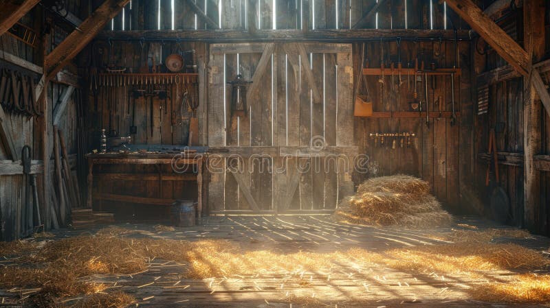 Historic barn, rural charm: wooden wall, vintage piece, farmhouse classic, straw covering, old building, antique style, authentic design, aged craft, traditional storage, rustic ambiance,. Stable rustic style stock images, royalty-free photos and pictures
