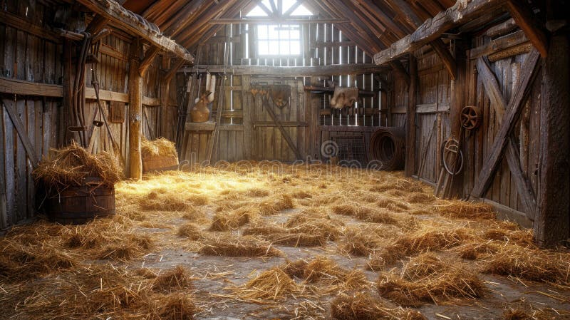 Historic barn, rural charm: wooden wall, vintage piece, farmhouse classic, straw covering, old building, antique style, authentic design, aged craft, traditional storage, rustic ambiance,. Stable rustic style stock images, royalty-free photos and pictures