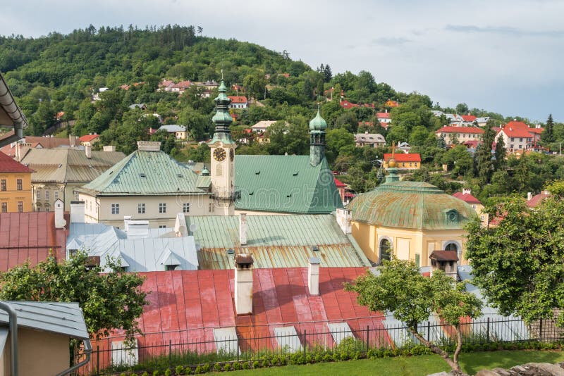 Historic buildings in Banska Stiavnica town centre, central Slovakia