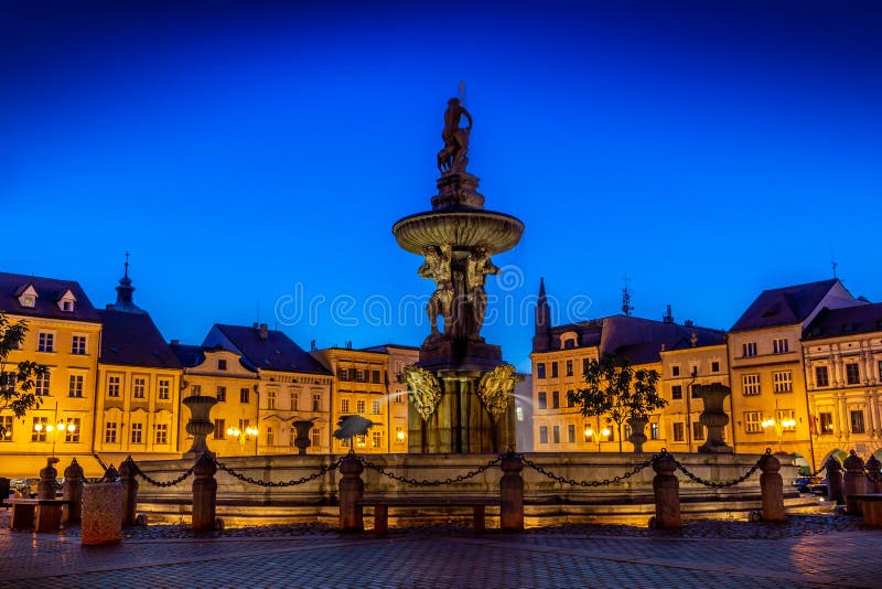 Historic center of Ceske Budejovice at night, Budweis, Budvar, South Bohemia, Czech Republic. stock image Historic center of Ceske Budejovice at night, Budweis, Budvar, South Bohemia, Czech Republic. stock image