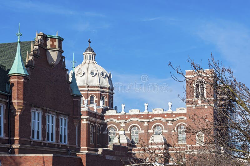 Historic church in bucktown neighborhood of chicago. Landmark church of renaissance style architecture in bucktown neighborhood of chicago illinois stock photos Historic church in bucktown neighborhood of chicago. Landmark church of renaissance style architecture in bucktown neighborhood of chicago illinois stock photos