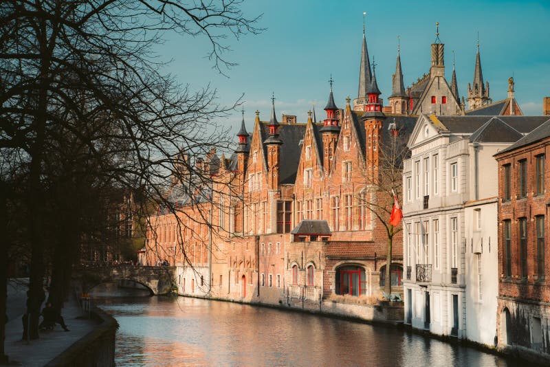 Historic City Center Of Brugge, Flanders, Belgium Stock Image - Image ...