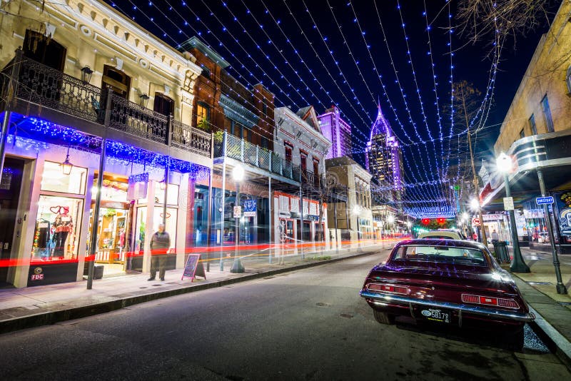 Historic Downtown Mobile, Alabama during an Evening Blue Hour Editorial