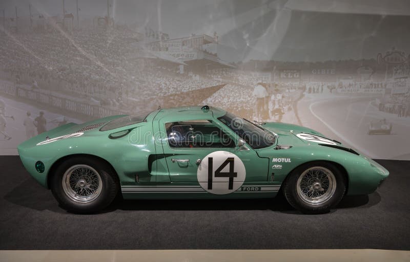 Historic Ford GT40 GT101R from 1965 displayed in a museum royalty free stock photography
