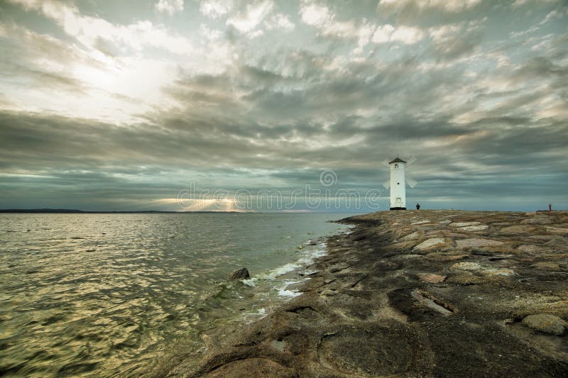 Historic Lighthouse windmill Stawa Mlyny, Swinoujscie, Poland.