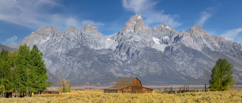 Historic Mormon barn in front of Teton mountains
