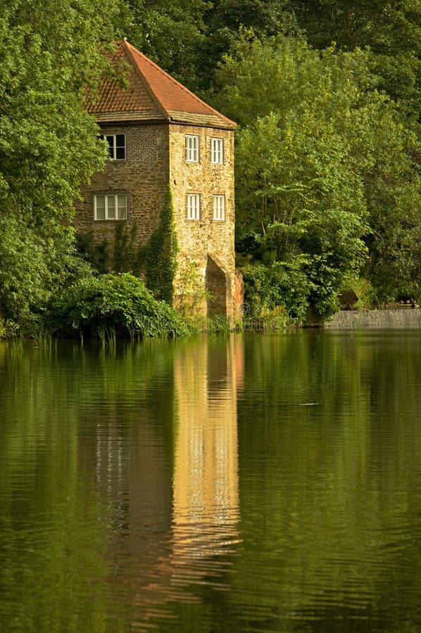 Historic Old Pump House on River Banks Stock Image Image of green