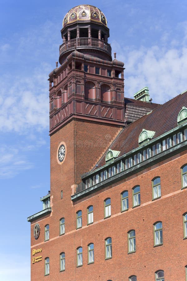 Historic Red Brick Building of Central Post Office, Malmo, Sweden Stock
